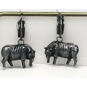 Vintage Sterling Silver Rhinoceros Post Drop Dangle Earrings - 14.2g- Signed